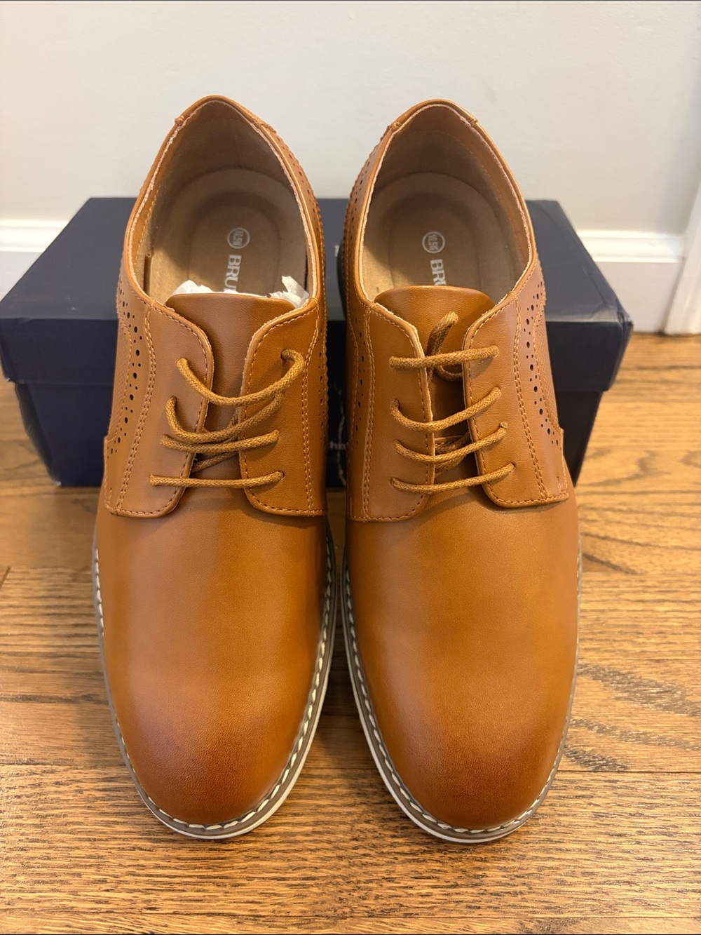 Men's Cognac Lace-Up Oxford Shoes by Bruno Marc